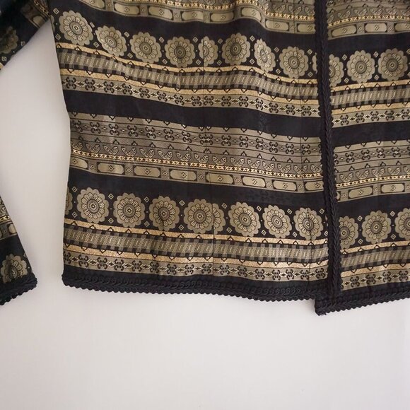 Vintage Maggy London Gold Black Floral Metallic Button Up Blazer 14 - Picture 8 of 10